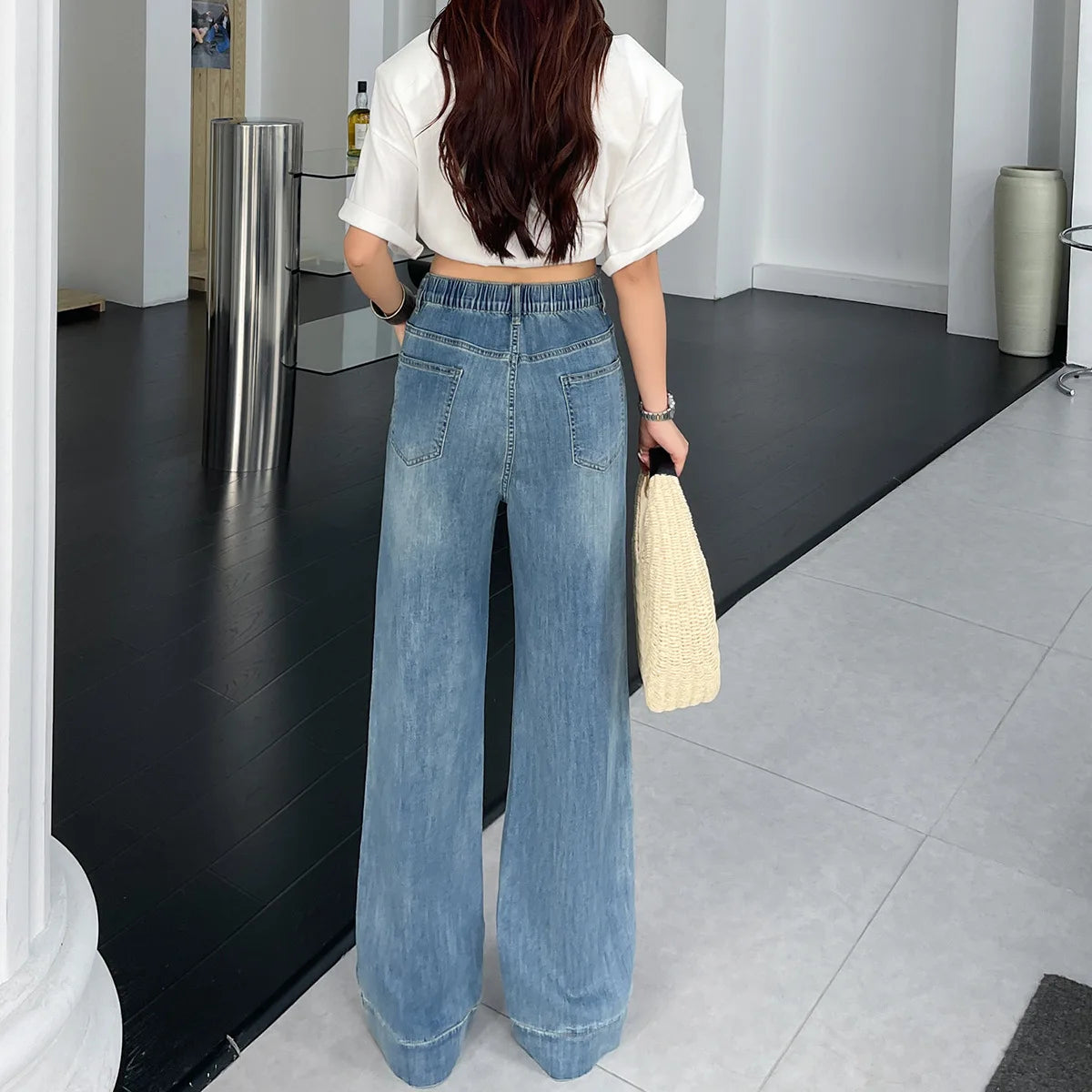 2025 Summer New Style 100kg Casual Slimming Stretch Thin Denim Straight Long Pants Plus Size Women's JEANS 8653
