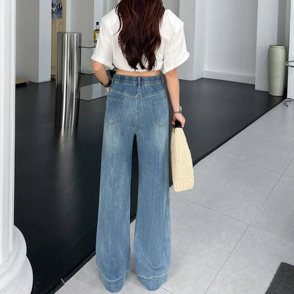 2025 Summer New Style 100kg Casual Slimming Stretch Thin Denim Straight Long Pants Plus Size Women's JEANS 8653