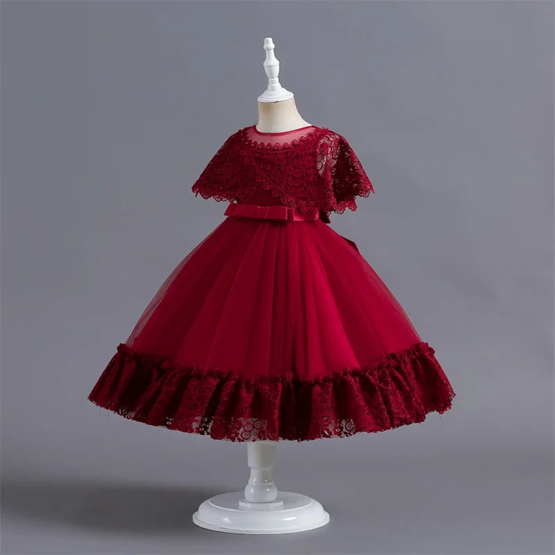 New Kids Girl Pink Ball Gown Christmas Birthday Party Ceremony Dresses For Girls Baby Girl 3-12 Year Mesh Princess Dress