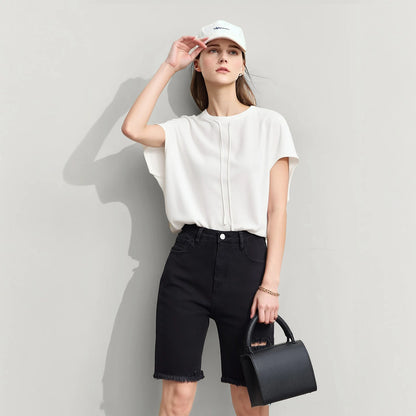 Amii Women's T-Shirt 2026 Summer New Quick Dry Anti-Bacterial Drawstring Dolman Tee Loose Tunic O-Neck Top For Women 12622024