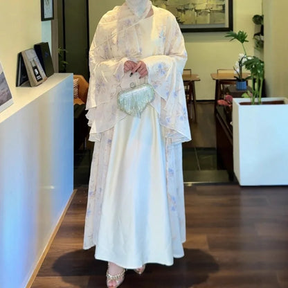 Party Dresses 3 Piece Set for Women Muslim Abaya with Scarf Long Cardigan Robe Vestidos Sashes Dubai Abayas Eid Ramadan Jalabiya