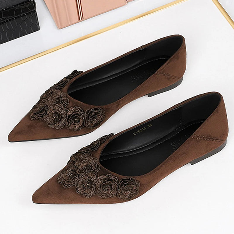 BIGTREE Shoes Retro Style Design With Flower Pointed Toe Women's Shoes Comfortable Suede Wedge Heel Shoes Fashion Ladies Shoes