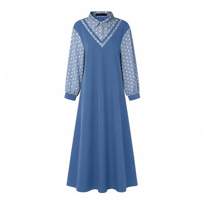 Ramadan Robe ZANZEA Polka Dots Printed Muslim Dress Abaya 2026 Women Casual Lapel Neck Long Sleeve Patchwork Baggy Maxi Sundress