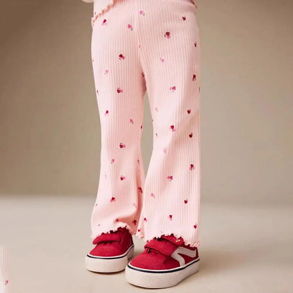 Girls' Flare Pants Spring Autumn 2026 Kids' Comfortable Printed Heart Motif Fashion Casual Long Pants