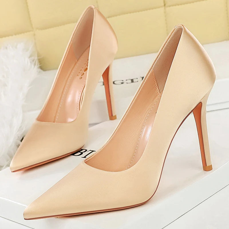 BIGTREE Shoes Women Pumps Fashion High Heels Premium Silk Satin Women Heels 10 Cm Stiletto Sexy Party Shoes Lady Office Shoes