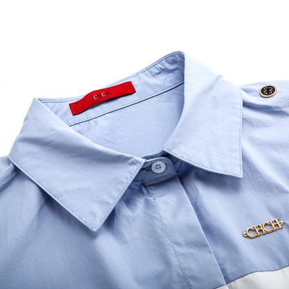 CHCH Women's Shirt 2025 New High Quality Splicing Color Contrasting Long Sleeve Business Shirt Commuter Women's Wear
