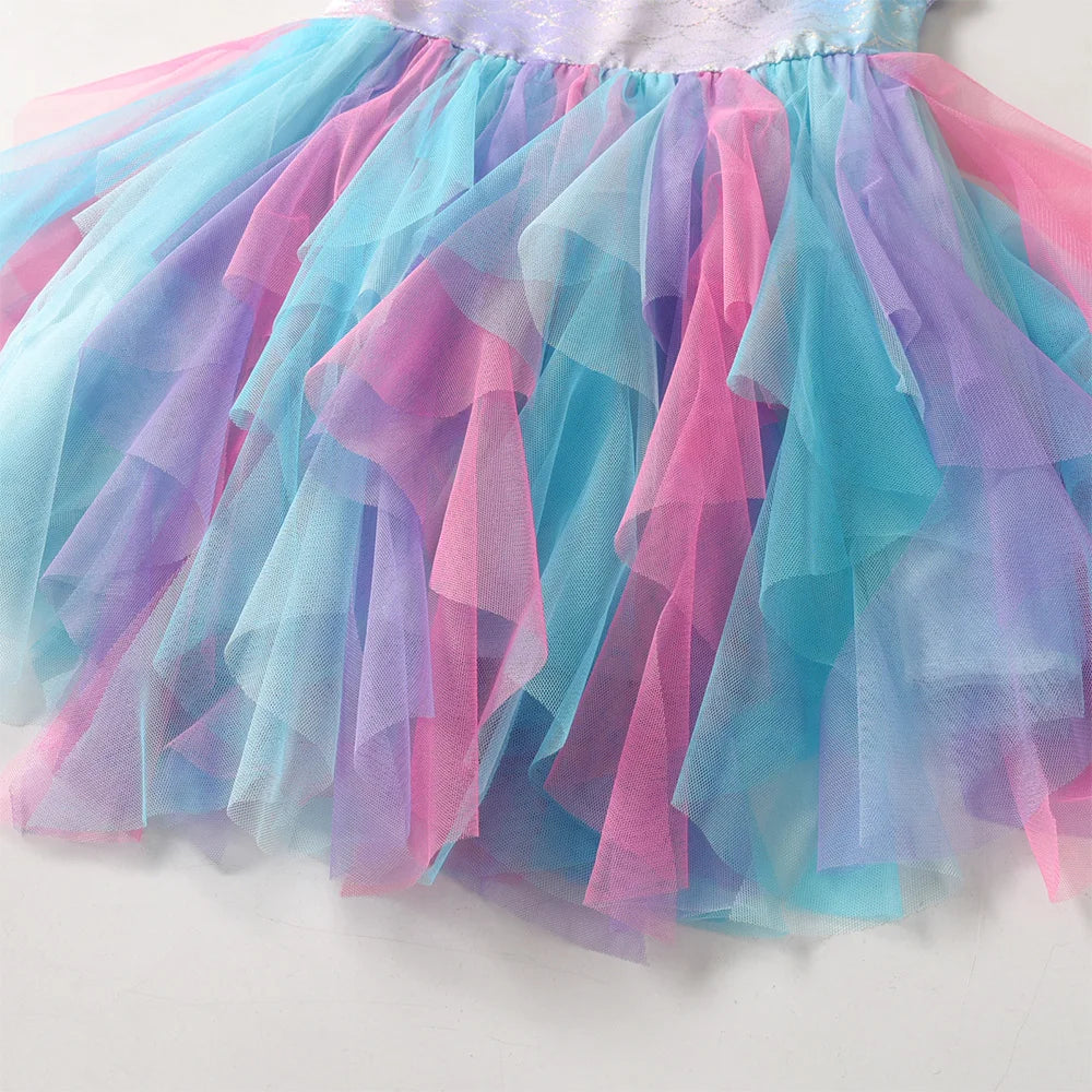 Girls Sparkle Shiny Colorful Gradient Summer Sleeveless Dress Kids Mermaid Scale Tulle Birthday Party Fairy Elegant Tutu Dress