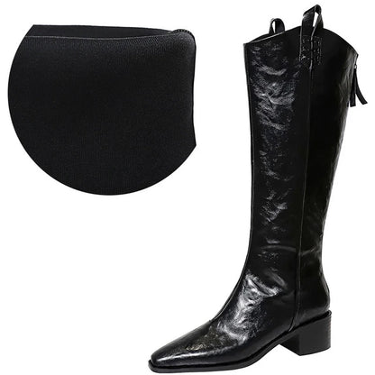 BIGTREE Spring Autumn Pointed Toe Knee-High Boots Women Designer Vintage Square Low Heels Shoes Modern Long Botas Para Mujer