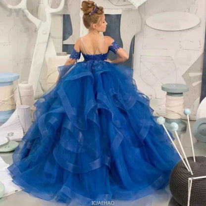 Dress for girls Party Flower Kids Ball Gown Tulle Off Shoulder Children Birthday Wedding Dresses First Communion Gown Clothing