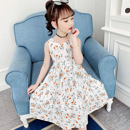 Floral Princess Dress with Waist Tie Trendy Tweens Girls Clothing Dresses 6 8 Years Frocks Kids Girly Clothes Skirt Girl Elegant