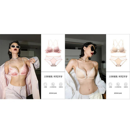 Victoria Style MOYISU Pink Leopard Wireless Bra Set, Front Hook Design, Push Up Bralette, Sexy Back Lingerie To Boost Small Bust