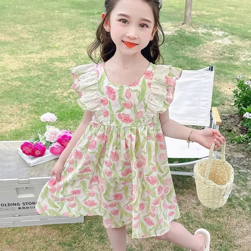 Flutter Sleeve Dress for Little Girls Summer Dress Girl Party Clothes 7 8 Years Year Old Luxury Dresses 10 12 Tweens Clothing 6