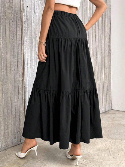 Women's Flounce Hem Skirt - Bestseller Solid Color High Waist A-Line Skirt, Casual Loose Fit & Versatile for Daily Outfits