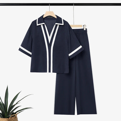 ZANZEA Patchwork 2 Pieces Sets OL Style Fashion Women Pants Sets Turn Down Collar Half Sleeve Shirt Trousers Suit Casual Outfits
