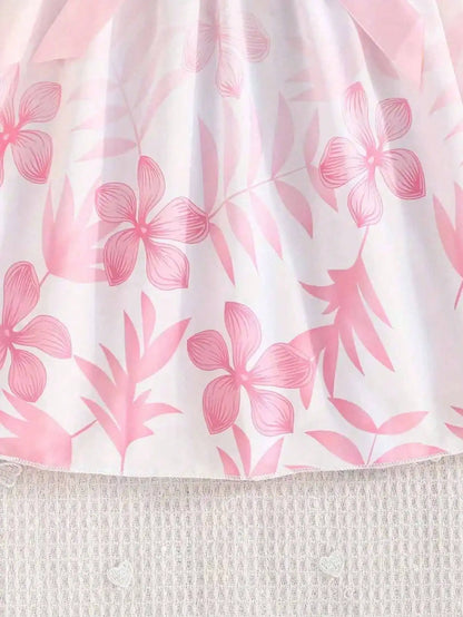 Floral print patchwork striped sleeveless dress and belt, popular style, suitable for daily travel
