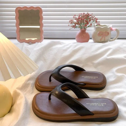 Autumn Afternoon Flip Flops for Women Suede Wedge Heel Clip Toe Memory Foam Insole Non Slip Summer Beach Footwear
