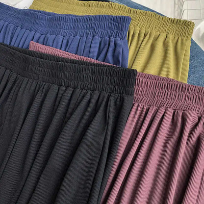 Plus Size 6XL 150KG Summer Thin Pants Solid Color Wide Leg Pants High Elastic Loose Big Home Pants