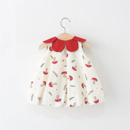 2Pcs/set Summer Sleeveless Children Clothes Lovely Red Mushroom Girl Kid Dresses Baby Newborn Petal Collar Kid Toddler Costume