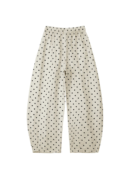 Linen Polka Dot Wide-Leg Pants for Women's Summer, Thin High-Waisted Loose and Laid-Back Style Yamamoto Pants, Casual Straight-L