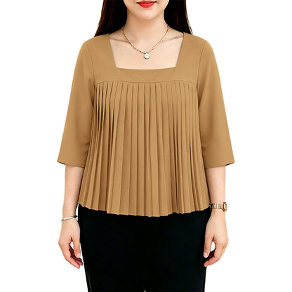 ZANZEA Pleated Detail Blouses 2026 Women Elegant Square Neck 3/4 Sleeve Solid Color Tops Summer Daily Casual Blusas de Mujer