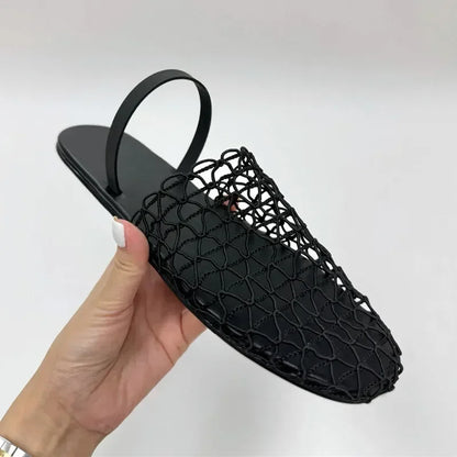 Novelty Mesh Flat Sandals Women Designer Weaving Hollow Breathable Mules Slippers Summer Light Comfort Slingbacks Slide Sandals