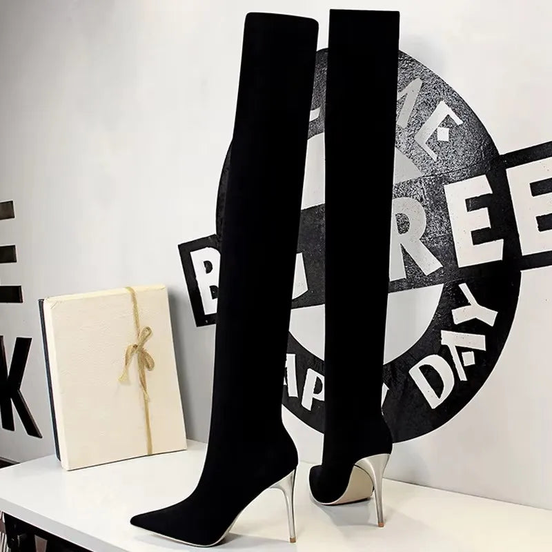 BIGTREE Shoes Stretch Thigh High Boots Women Over The Knee Boots Stiletto Heels Women Long Boots Autumn Winter Boots Ladies shoe