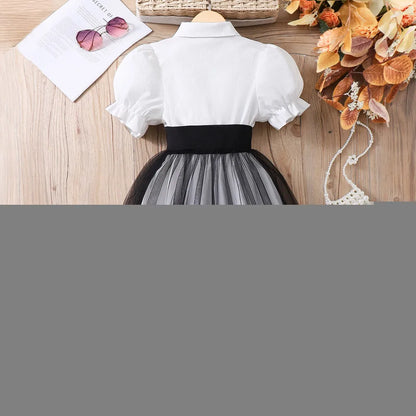 8-12 Yrs Girl Dress Summer Black and White Short Sleeve Children Dresses Simple Fashion Teen Girl Clothes Party Big KIds Outfit