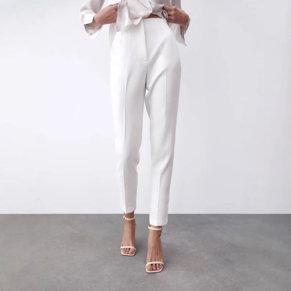 Hot Sale Women Summer Thin Casual Cropped Pants Stretchy Temperament Pleated Slimming Capris Ankle Length High Waisted Trousers
