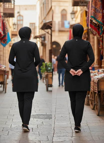 3PCS Thin Style Sporty Muslim Swimwear Burkini Femmes Women Modest Swimsuit Bathing Suit Hijab Top Pant (No built-in Bra)
