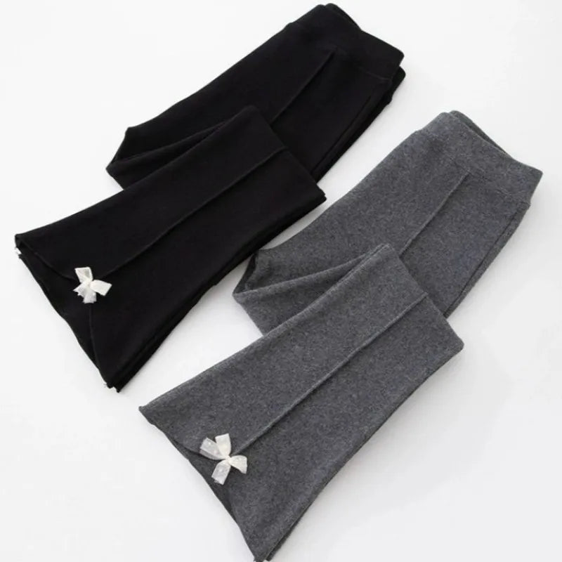 2026 New Girls' 100% Cotton Micro Flare Wide Leg Tights Loose Fit Children's Bottoms for Spring Fall
