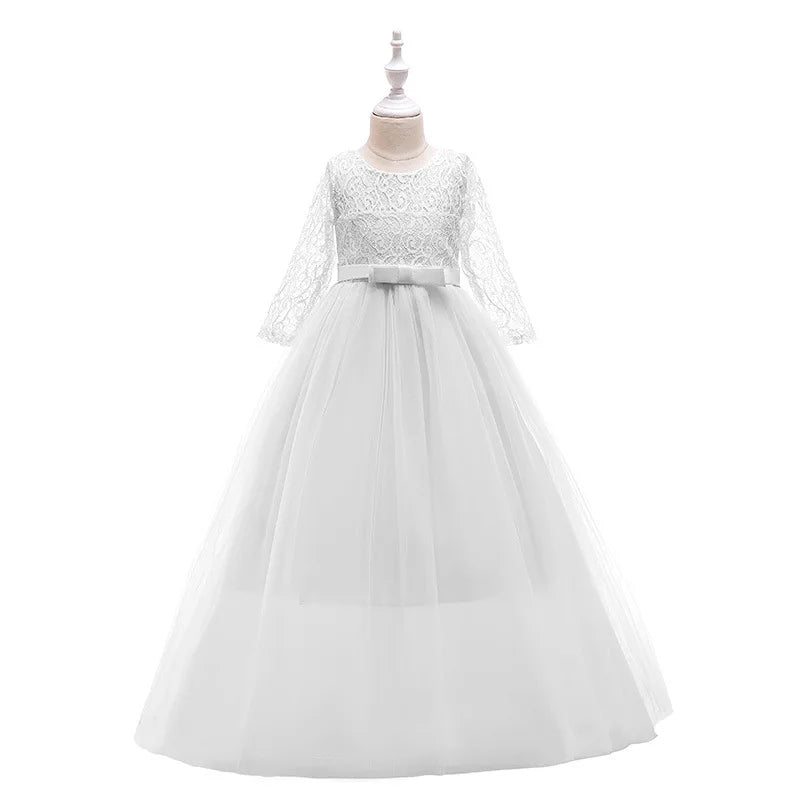 4-14 Years Girls Dress Summer Mesh Fashion Girls Princess Wedding Dress Piano Performance Costume Teenagers New Kids Clothes