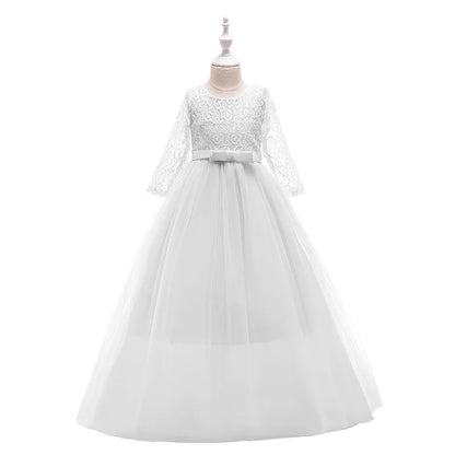 4-14 Years Girls Dress Summer Mesh Fashion Girls Princess Wedding Dress Piano Performance Costume Teenagers New Kids Clothes