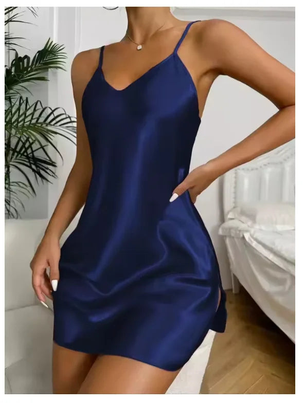 Women's Silk Adjustable Camisole V-Neck Slit Nightdress Silky Soft Cool Comfort Solid Sleepwear All-Season
