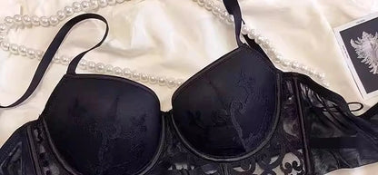 YUQI Red Lingerie Set for Wedding Bride,Push-Up Bra To Make Small Breasts Look Larger, Side Support, Dragon Zodiac Year  Bra Set