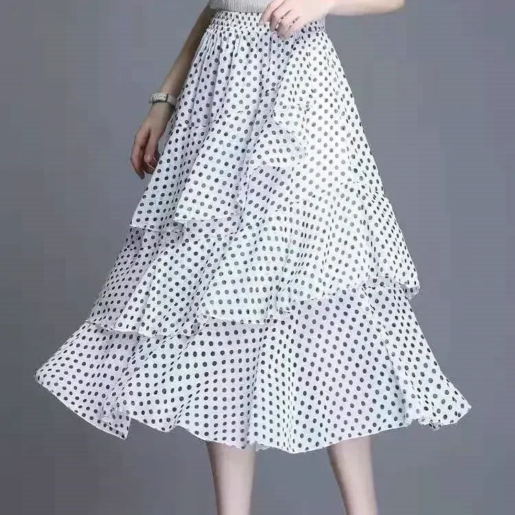 Hot Sale Floral Skirt Women New Summer 2025 Sweet Ruffled A-line Chiffon Long Skirt Woman Korean Clothing