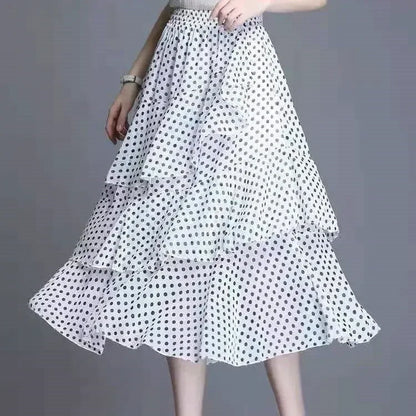 Hot Sale Floral Skirt Women New Summer 2025 Sweet Ruffled A-line Chiffon Long Skirt Woman Korean Clothing
