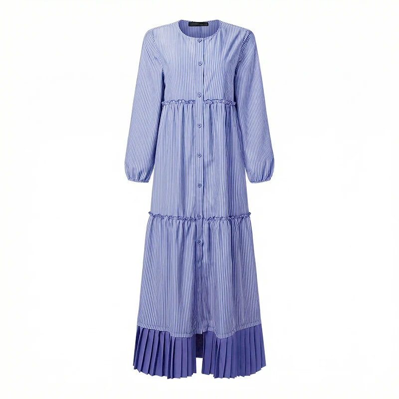 2026 ZANZEA Casual O Neck Long Sleeve Striped Patchwork Dresses Women Muslim Dress Abaya Robe Femme Dubai Hijab Sundress Kaftan