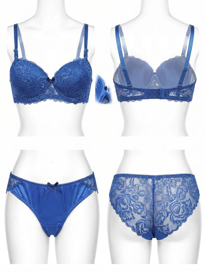 New fashion 2-piece set of sexy Lingerie set  blue lace brassere push up women's set  A2155