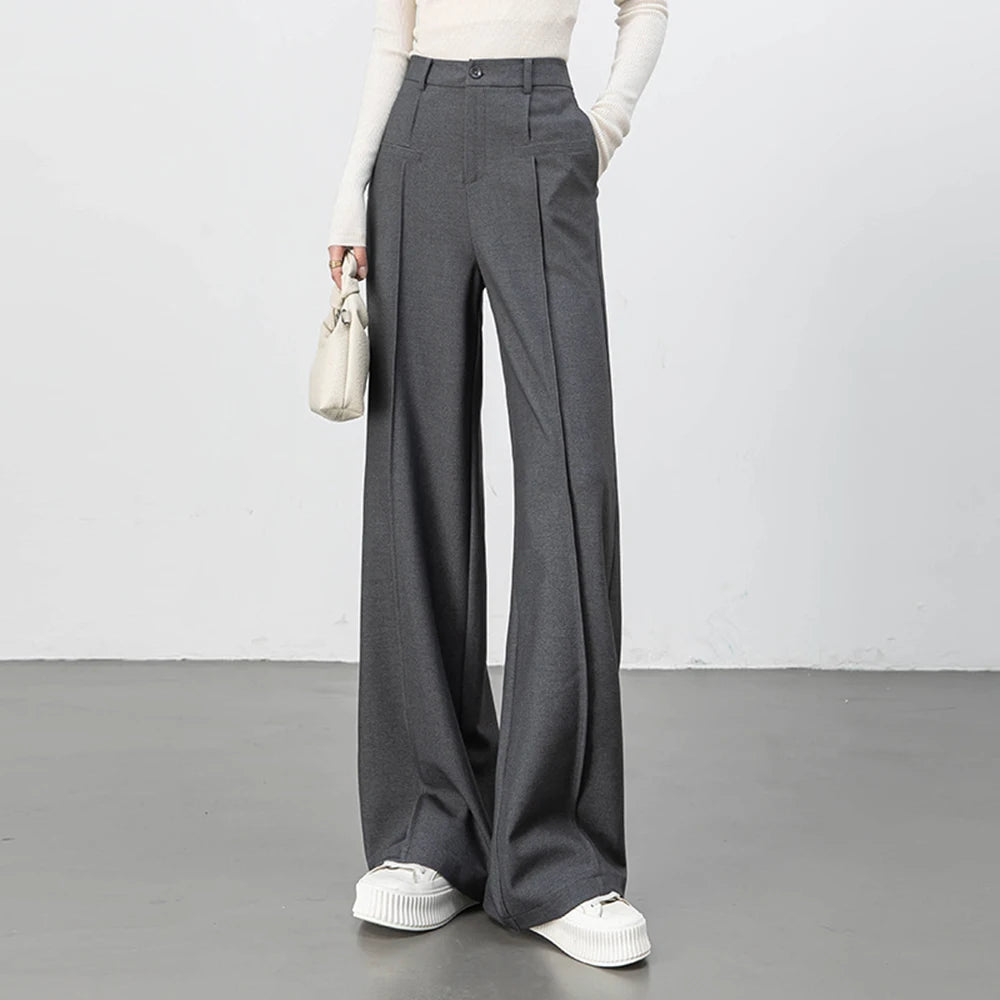 Plus size stylish elegant trousers women 2026 new high waist thicken warm spring autumn straight leg office business suit pants