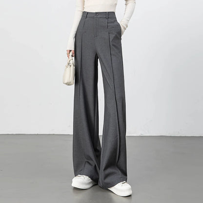 Plus size stylish elegant trousers women 2026 new high waist thicken warm spring autumn straight leg office business suit pants