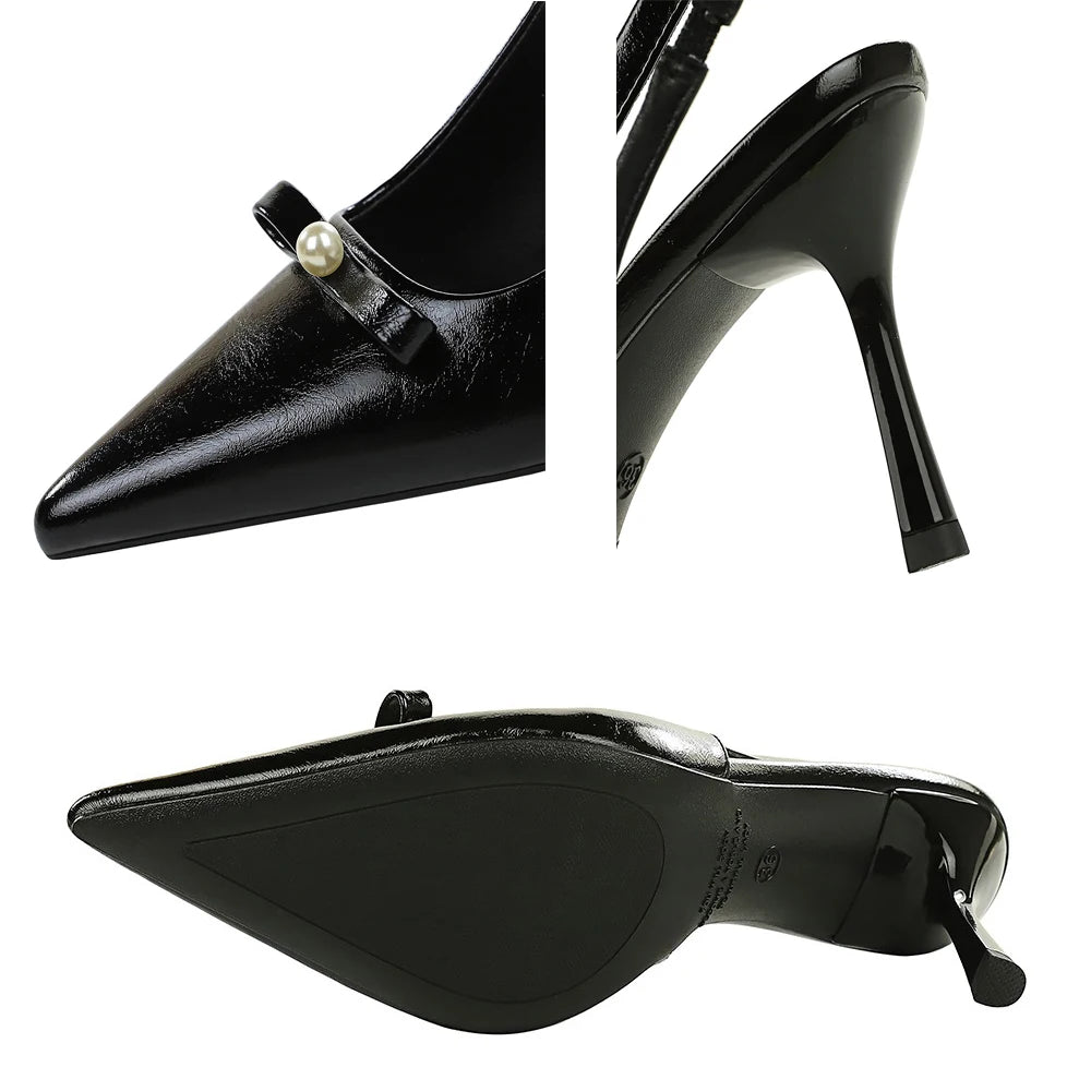 BIGTREE Shoes Women Pumps Patent Leather High Heels Ladies Shoes Bowknot Pearl High-heeled Sandals Women Summer Shoes Stiletto