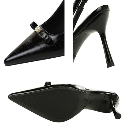 BIGTREE Shoes Women Pumps Patent Leather High Heels Ladies Shoes Bowknot Pearl High-heeled Sandals Women Summer Shoes Stiletto