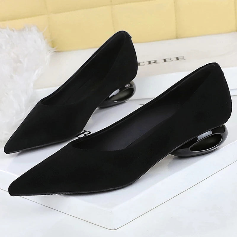 BIGTREE Shoes Low Heeled Women's Shoes Hollow Out Women Pumps Pointed Tip Luxury Banquet Shoes Suede Office Shoes Women Heels