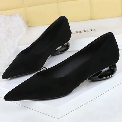 BIGTREE Shoes Low Heeled Women's Shoes Hollow Out Women Pumps Pointed Tip Luxury Banquet Shoes Suede Office Shoes Women Heels