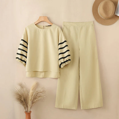 2026 ZANZEA Summer Wide Leg Pant Sets Fashion Women Outfits 3/4 Sleeve Blouse Trousers Striped OL Work Tracksuit 2 Pieces Sets