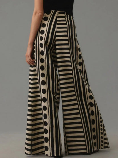 Yeezzi 2026 New Trendy Polka-Dot Striped Printed High Waisted Wide Leg Pants Urban Office Ladies Casual Commute Trousers Bottoms