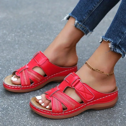 2026 Summer Women Wedge Sandals Premium Orthopedic Open Toe Sandals Vintage Anti-Slip Leather Casual Female Platform Retro Shoes