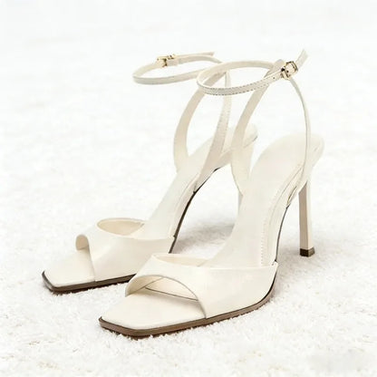 Fashion Coffee Ankle Buckle Heel Sandals Women Summer Sexy Square Toe Ankle Strap Buckle Heels Fashion Open Toe Party Dress Shoe