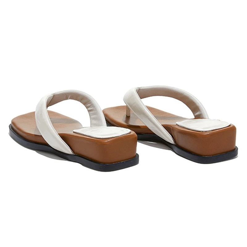 Chunky Wedge Women's Sandals Luxury Leather Flats for Women Comfortable Summer Flip-Flops Elegant Beach Sandals Women's Slippers