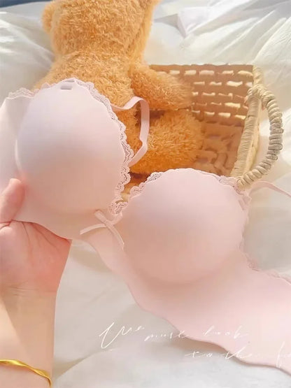 YUQI Small Bust Seamless Bra Set |Extra Padded Lift Enhancer for Flat Chest, Anti-Sagging Support T-Shirt Bra & Panties bralette
